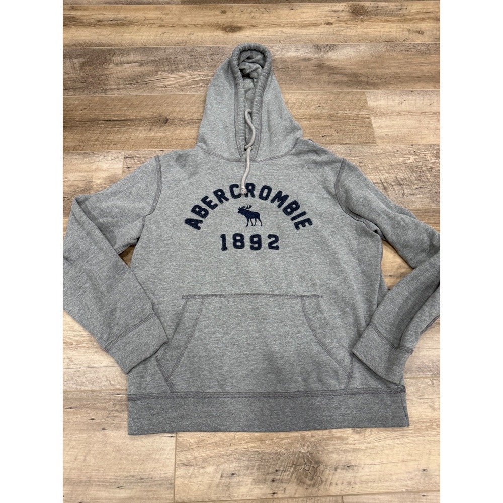 Abercrombie & Fitch Mens Gray‎ Pullover Hoodie Moose Logo 1892 Medium Y2K